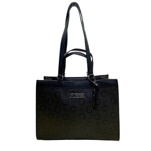 Guess Women’s Black Faux Leather Signature Logo Double Handles Tote Bag